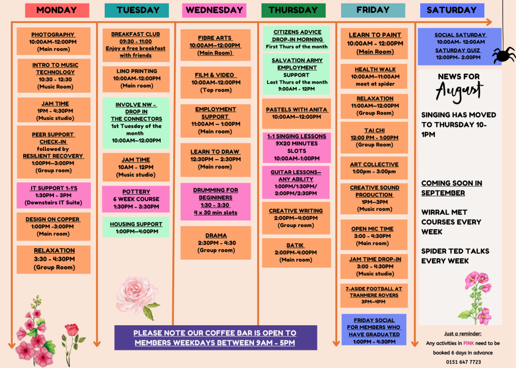 Spider august timetable