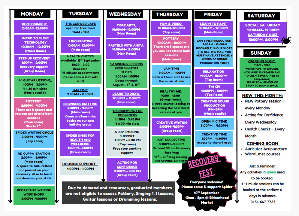 Spider Sept Timetable 2026